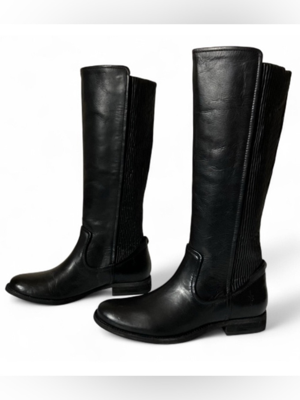 Frye Black Leather Melissa Scrunch Tall Riding Boots size 8